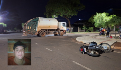 Motociclista invade preferencial e morre após acidente com caminhão de lixo em MS
