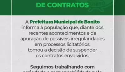 Prefeitura de Bonito suspende contratos temporários