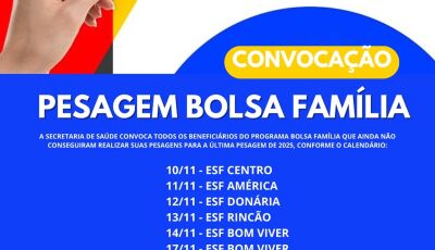 Prefeitura convoca todos os beneficiários do Programa Bolsa Família em Bonito