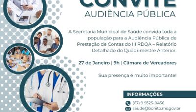 Audiência Pública de Prestação de Contas será realizada dia 27 de janeiro
