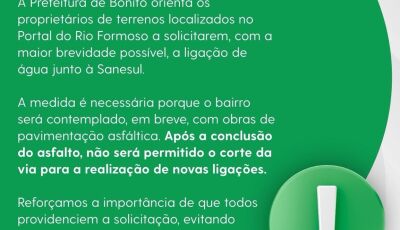 Prefeitura orienta os proprietários de terrenos do Portal do Rio Formoso sobre ligação de água