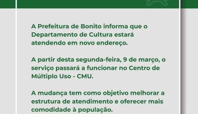 Departamento de Cultura estará atendendo em novo endereço