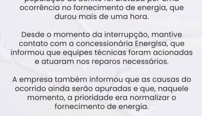 Queda de energia atinge moradores de Bonito e fornecimento é restabelecido