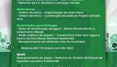 Bonito terá agenda de entregas de obras e novos investimentos nesta sexta-feira