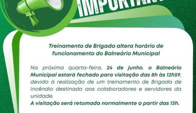 Balneário Municipal terá o horário de funcionamento alterado nesta quarta-feira
