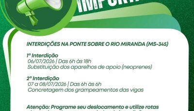 Interdições na ponte sobre o Rio Miranda exigem atenção dos motoristas nesta semana