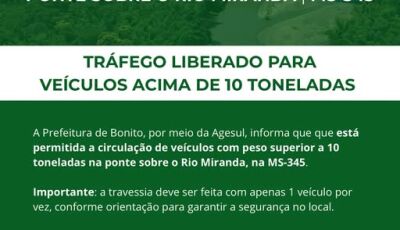 Ponte sobre o Rio Miranda volta a receber veículos acima de 10 toneladas