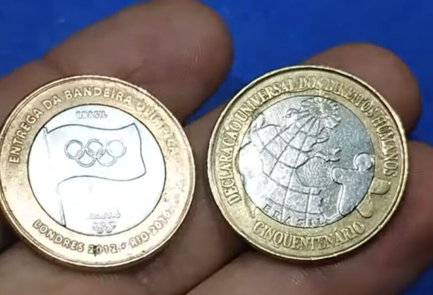 2 moedas de 1 real que valem até R$10MIL. Imagem: canal reliquias historicas