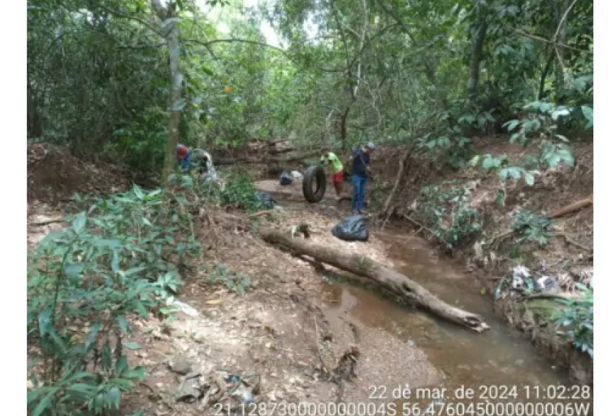 Foram realizados mutirões de limpeza dos córregos Restinga e Bonito e do Rio Formoso, sendo retirados diversos tipos de resíduos das águas
