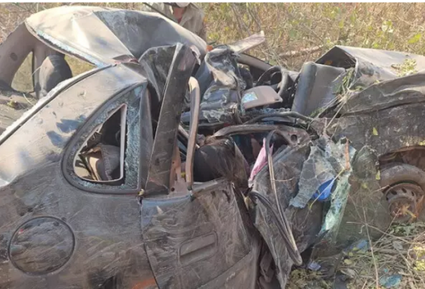 A motorista perdeu o controle da direção e o carro capotou parando apenas quando bateu em uma árvore