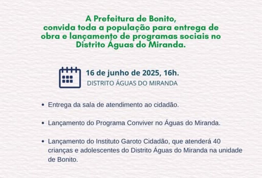 O evento acontece no dia 16 de junho, no Distrito Águas do Miranda