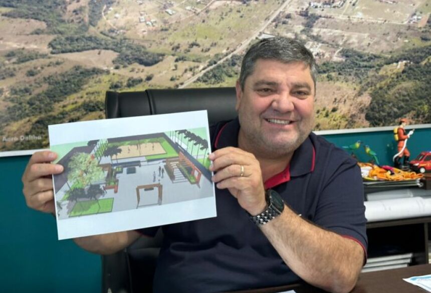 O projeto prevê a construção de uma praça com área de paisagismo, bancos, iluminação pública, espaços de sombra e uma quadra de areia