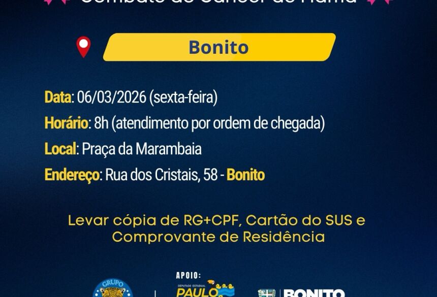 De acordo com a prefeitura, o atendimento será realizado  por ordem de chegada na  Praça da Marambaia, localizada na Rua dos Cristais, 58, em Bonito