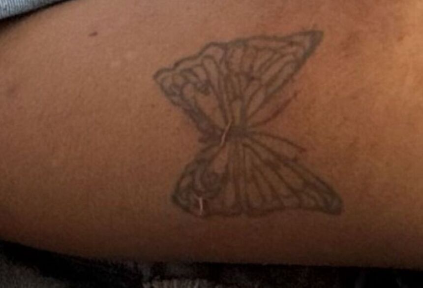 A única forma de identificação da vítima até o momento é a tatuagem / Reprodução/Dourados News  