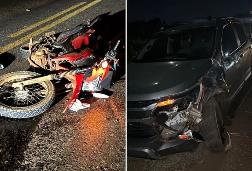 O acidente envolveu uma motocicleta Honda Bros e uma caminhonete Chevrolet S-10