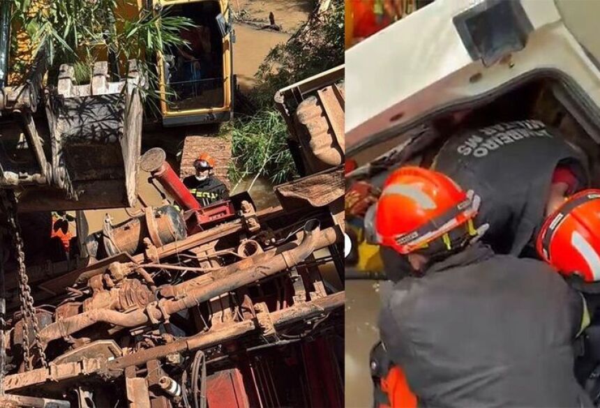 Vítima de acidente na zona rural de Coxim ficou seis horas preso nas ferragens de caminhão / Divulgação/Corpo de Bombeiros  