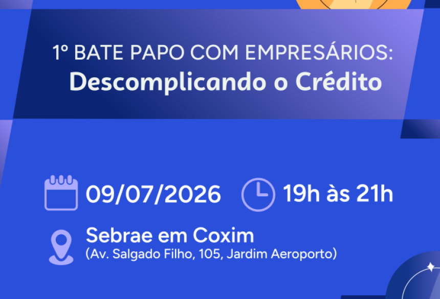 O evento será realizado na regional do Sebrae/MS em Coxim e tem como objetivo esclarecer dúvidas sobre as principais modalidades de crédito