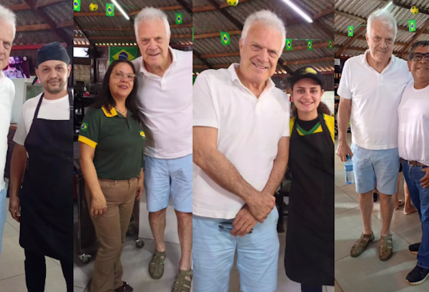 A presença do apresentador movimentou o restaurante e despertou a curiosidade de moradores e visitantes, que ficaram surpresos com a visita da personalidade