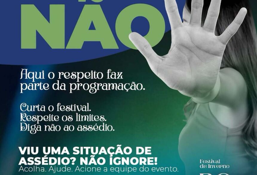 A campanha destaca que o respeito deve fazer parte da programação e orienta o público a ficar atento a situações de violência ou importunação