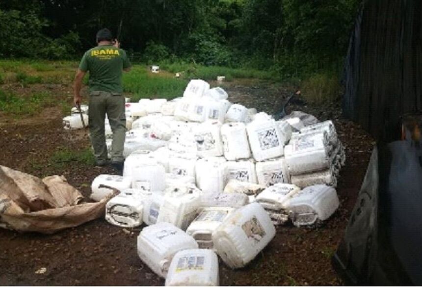 Fiscal do Ibama encontra embalagens de agrotóxicos descartadas sem qualquer preocupação com a contaminação do meio ambiente — Foto: Ibama/Divulgação