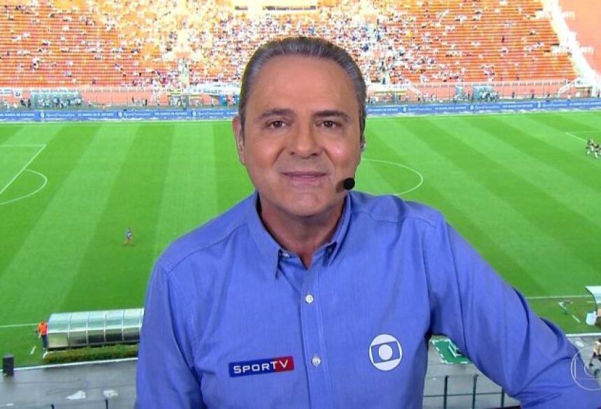 Luís Roberto precisou ser trocado em transmissão da Globo após ficar sem voz (Imagem: Reprodução/ TV Globo)