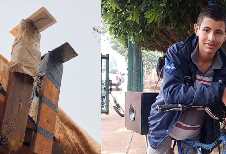 Rogério Gonçalves, de 13 anos, mora em um assentamento em Sidrolândia. Empreendedor, ele adaptou uma caixa de som à sua bicicleta e cobra R$10 para anunciar empresas e com um GPS, presta contas aos empresários da distância que percorreu.