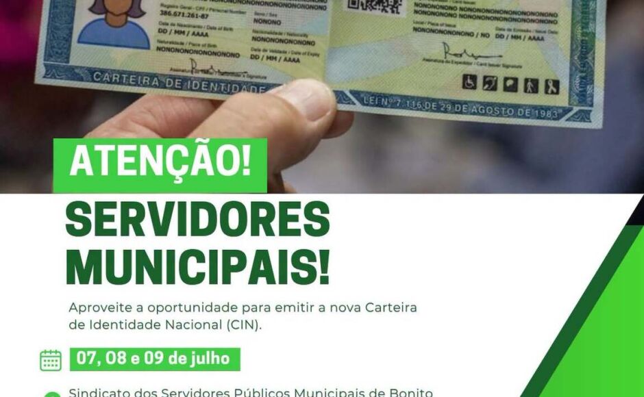 Emissão da nova Carteira de Identidade Nacional será realizada para servidores de Bonito