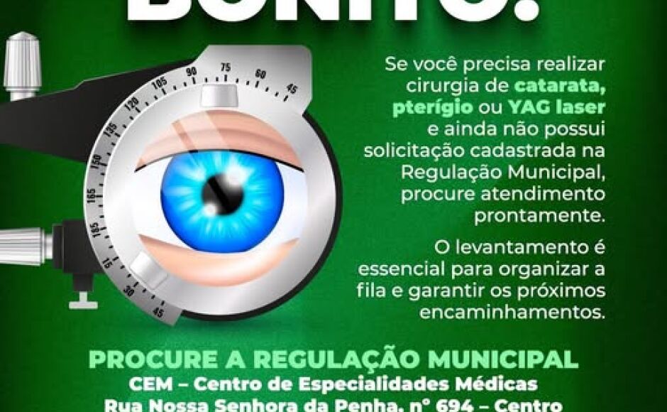 Secretaria orienta pacientes a manterem atualizados os pedidos de procedimentos oftalmológicos