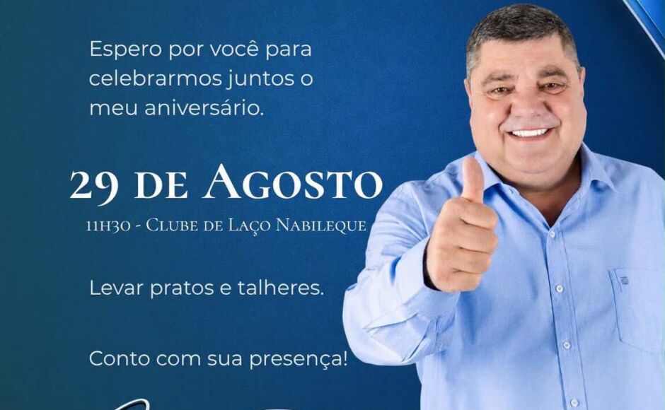 Prefeito Josmail Rodrigues convida população para comemoração de aniversário neste sábado em Bonito