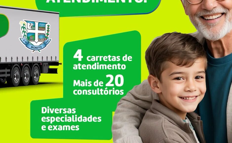 Carreta da Saúde chega a Bonito com consultas e exames gratuitos entre os dias 8 e 10 de setembro