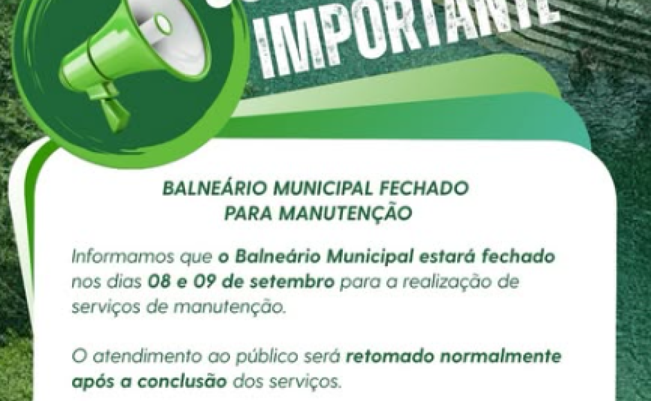 Balneário Municipal de Bonito ficará fechado nesta terça e quarta-feira para manutenção